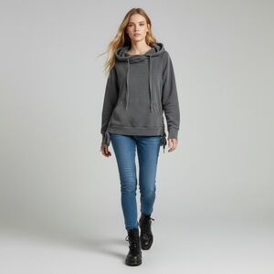 NSF Revolve Destroyed Hoodie Sweatshirt Size M | Made in USA Grunge Grey